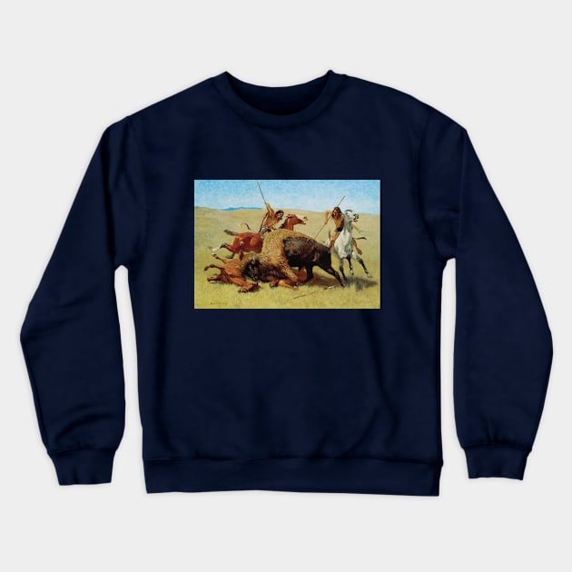 Buffalo Hunt by Frederic Remington Crewneck Sweatshirt by MasterpieceCafe